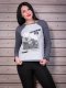 Сіра кофточка з чорно-білим принтом