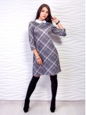 Модное клетчатое платье А-силуэта из ткани с воротником. Арт.2473