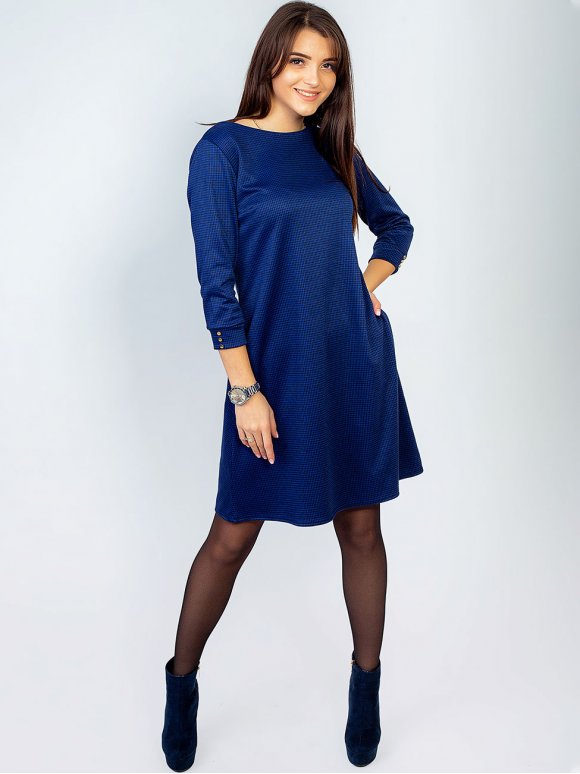 Платье "гусиная лапка" с золотыми пуговицами 2911