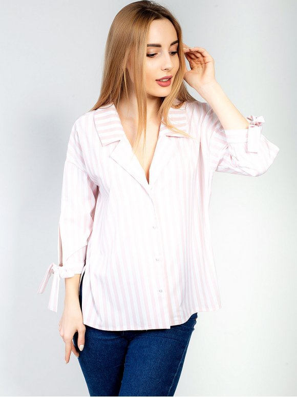 Оригінальна сорочка в смужку з зав'язками на рукавах 2661