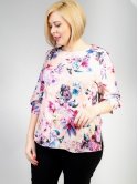 Шикарная блуза size+ из принтованной ткани в цветок с четвертным рукавом. Арт.2617