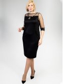 Нарядное комбинированное платье size+ с украшением 2916