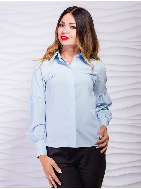 Ошатна блуза з рукавами-ліхтариками, прикрашена розсипом перлин. Арт.2396