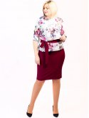 Костюм size+: женственная блуза в цветок + стильная юбка+пояс. Арт.2616