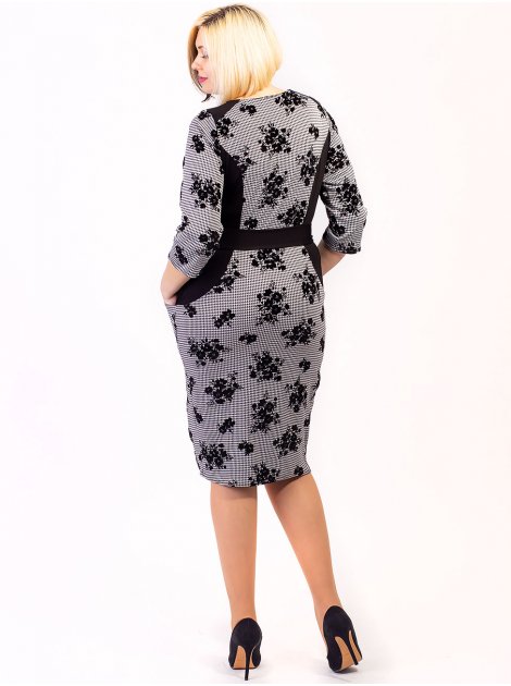 Элегантное платье size+ с узором, удобными карманами и поясом. Арт.2653