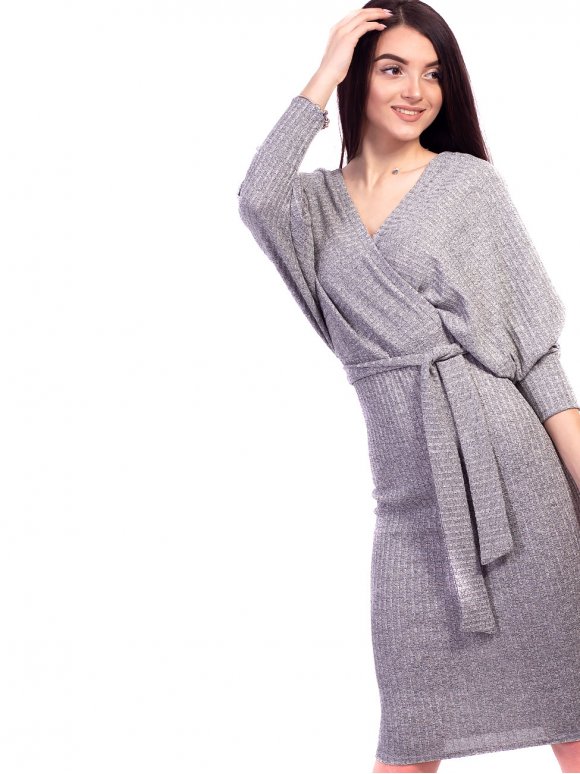 Женственное платье из фактурной ткани с поясом. Арт.2635