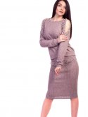 Костюм: шикарная кофта с вырезами на плечах, украшенными жемчугом + приталенная юбка с карманами. Арт.2604