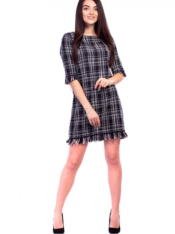 Элегантное платье в клетку с брошью. Арт.2600 Элегантное платье в клетку с брошью. Арт.2600