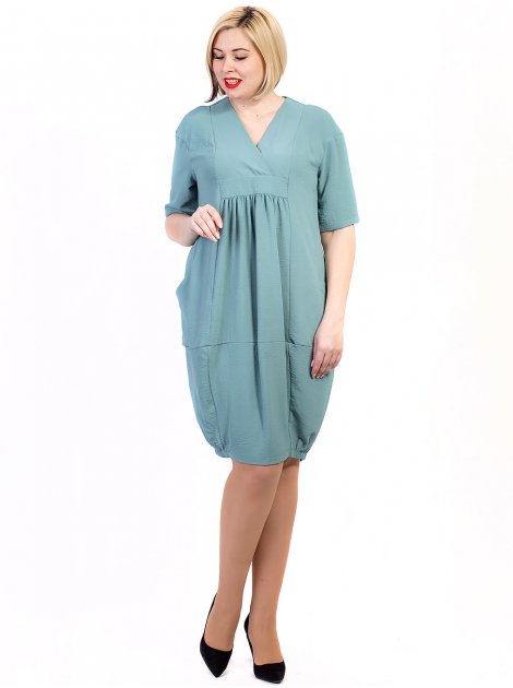 Свободное платье size+ с V-образным вырезом и карманами 2715