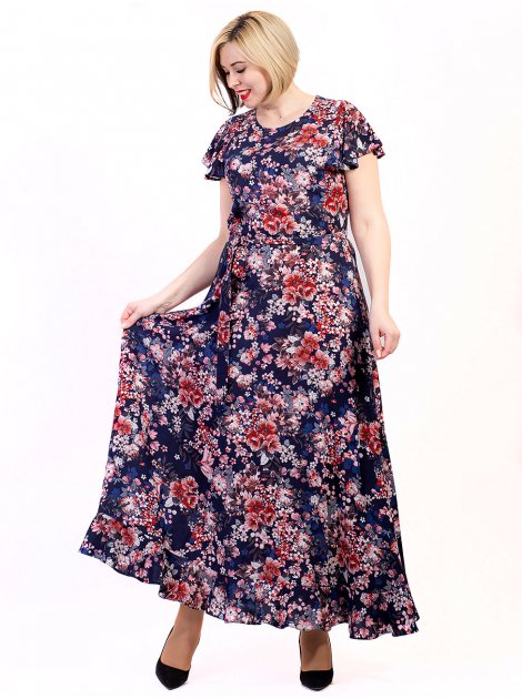 Довга сукня size+ з легкої тканини у квіти 2720