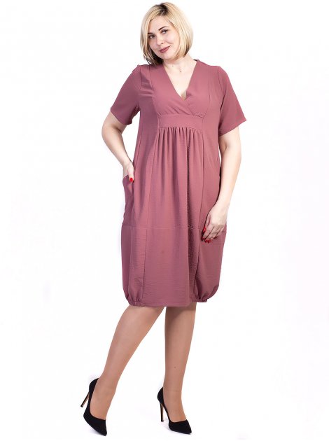 Свободное платье size+ с V-образным вырезом и карманами 2715