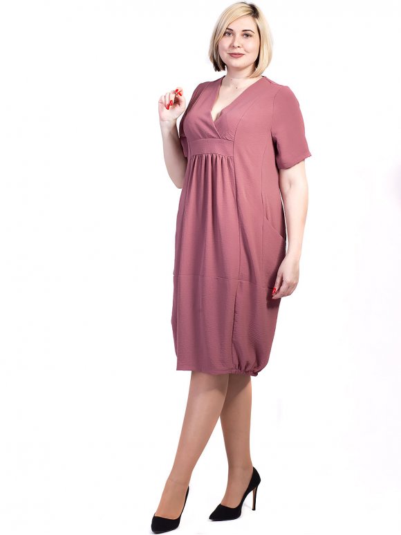 Вільна сукня size+ з V-подібним вирізом та кишенями 2715