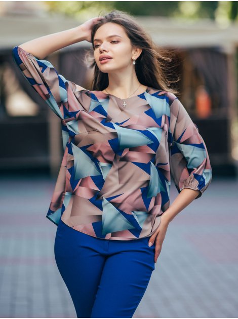 Легкая блуза size+ с геометрическим принтом 2727