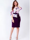 Костюм size+: жіночна блуза в квітку + стильна спідниця+пояс. Арт.2616