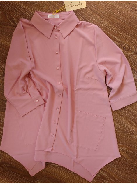 Блуза size+ с фигурным низом и удобными карманами 2660