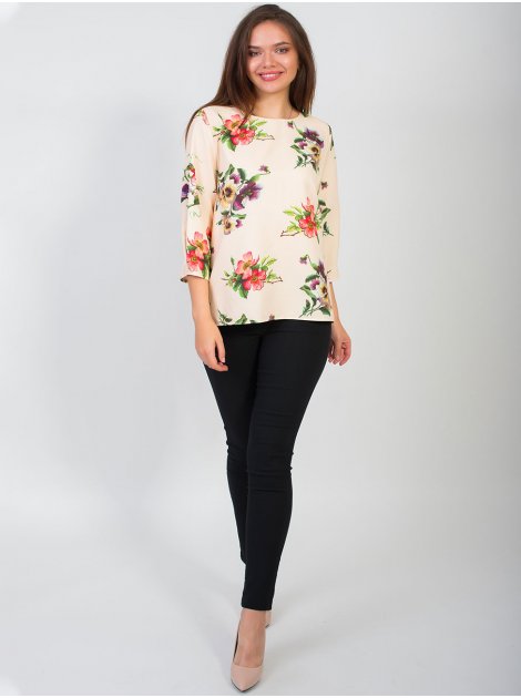 Шикарная блуза size+ из принтованной ткани в цветок с четвертным рукавом. Арт.2617