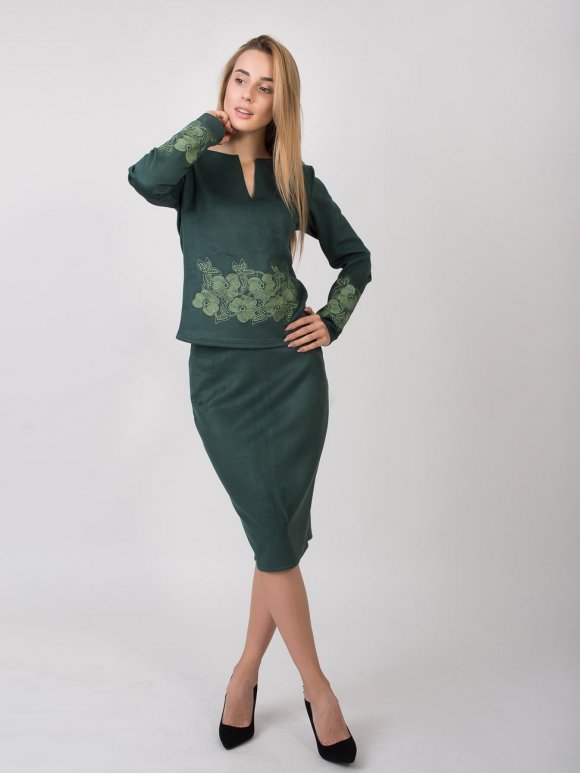 Костюм: кофта с вышивкой и юбка карандаш  2766