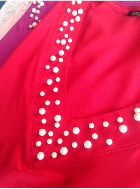 Ніжна однотонна блуза, декорована перлинами. Арт.2381
