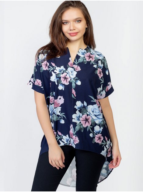 Блуза size+ с удлиненной спинкой и V-образным вырезом 2963