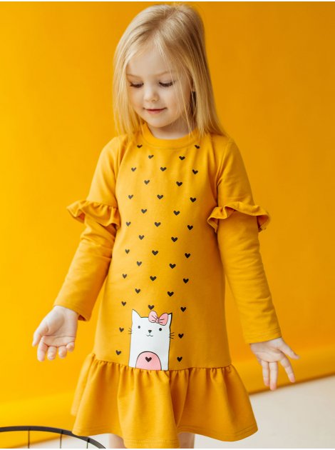 Дитяча сукня з оригінальним принтом і рюшами 10014