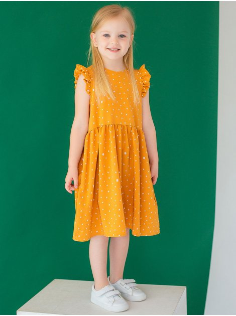 Детское платье в горошек с рюшами на плечах 10036