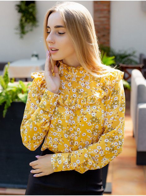 Шифонова блуза з рюшами в квітковий принт 3009