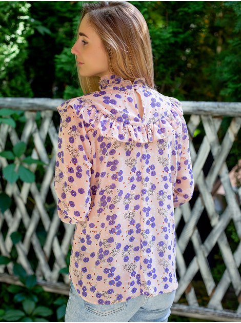 Шифоновая блуза с рюшами в цветочный принт 3009