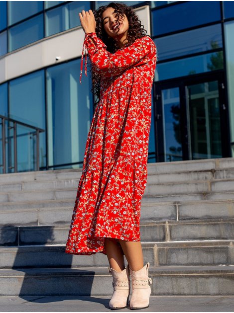 Сукня-міді вільного силуету в дрібний квітковий принт 3090