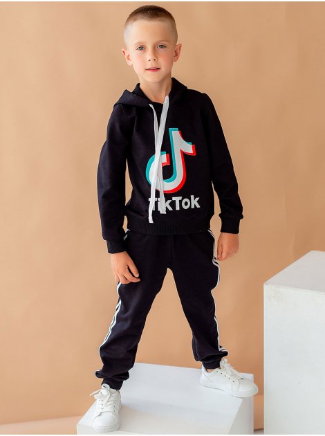 Дитячий костюм з лампасами і принтом "TikTok" 10051