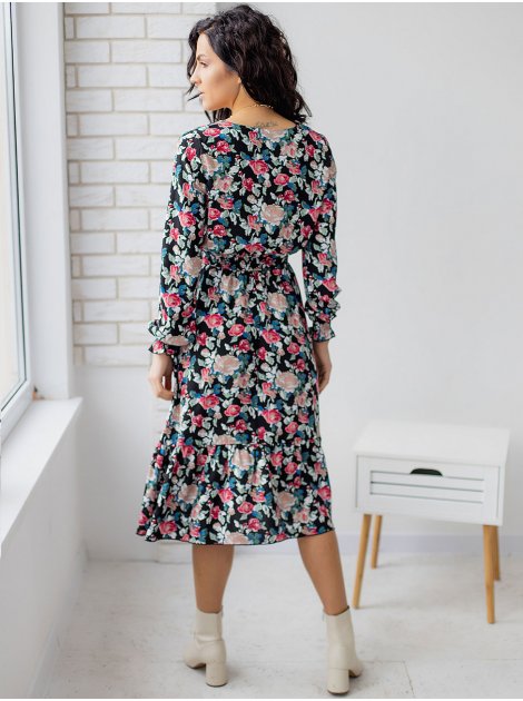 Жіночна сукня в квітковий принт з квадратним вирізом 3146