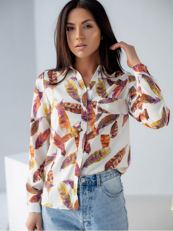 Блуза с принтом "перья" 3063