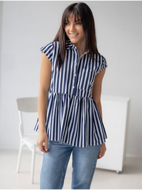 Смугаста блуза-сорочка з баскою 2677