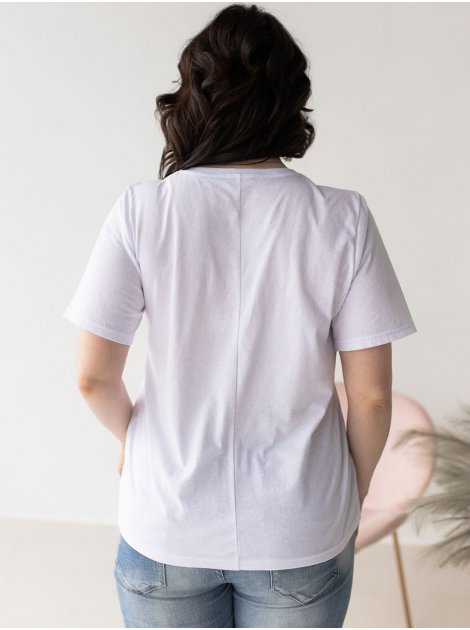 Біла бавовняна футболка size+ з принтом "Мрія" 3456