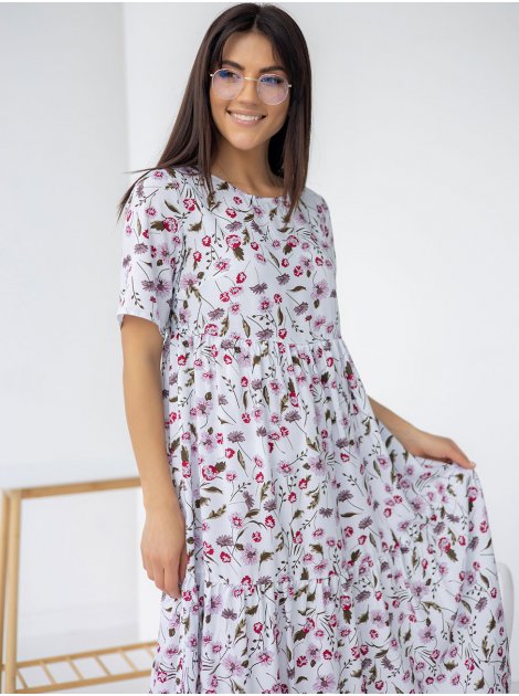 Платье-миди из легкой ткани в цветочный принт 3255