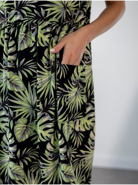 Лёгкое платье в тропический принт с карманами 3258