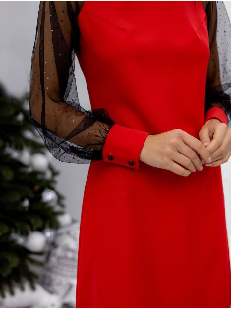 Нарядное платье А-силуэта с рукавами из сетки с пайеткой 3368