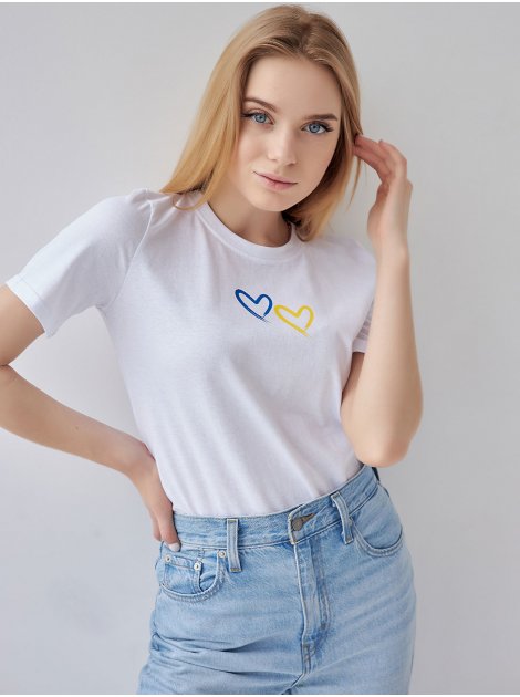 Жіноча футболка з синьо-жовтими сердечками 3459