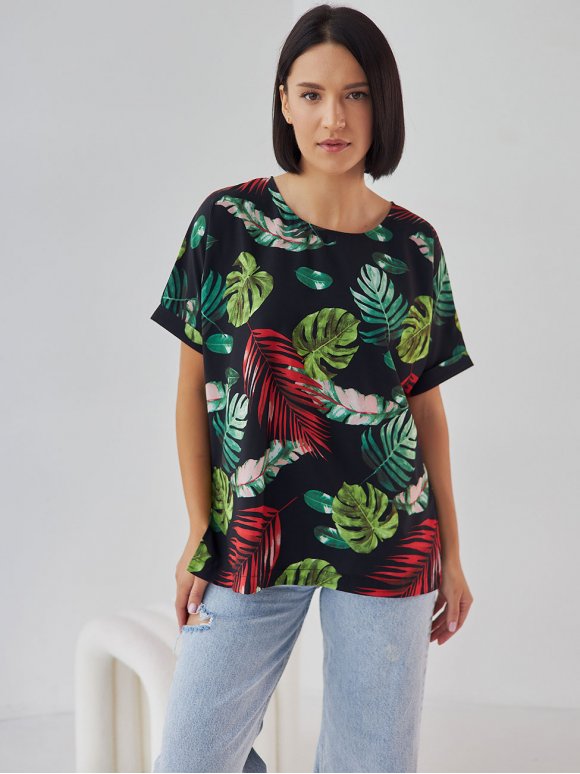 Летняя блуза в тропический принт 3386