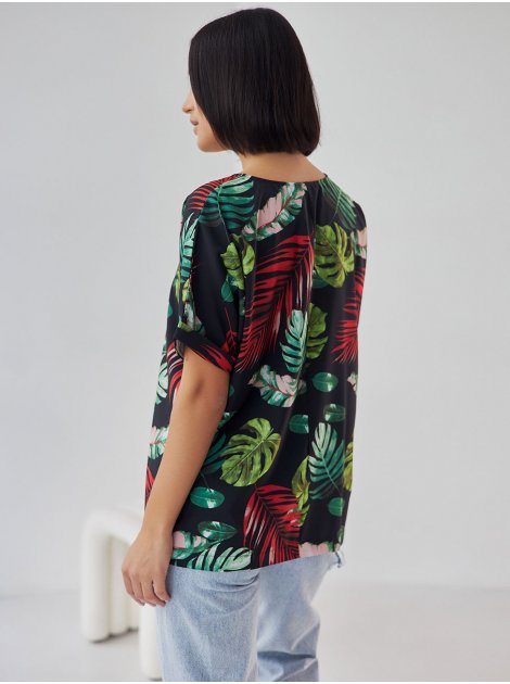 Летняя блуза в тропический принт 3386