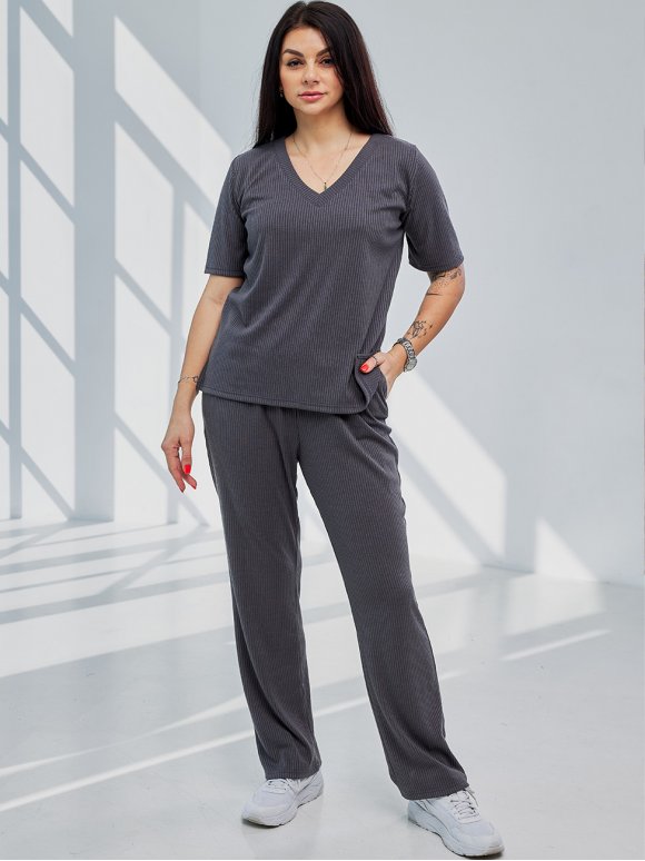Костюм в рубчик с футболкой size+ 4094