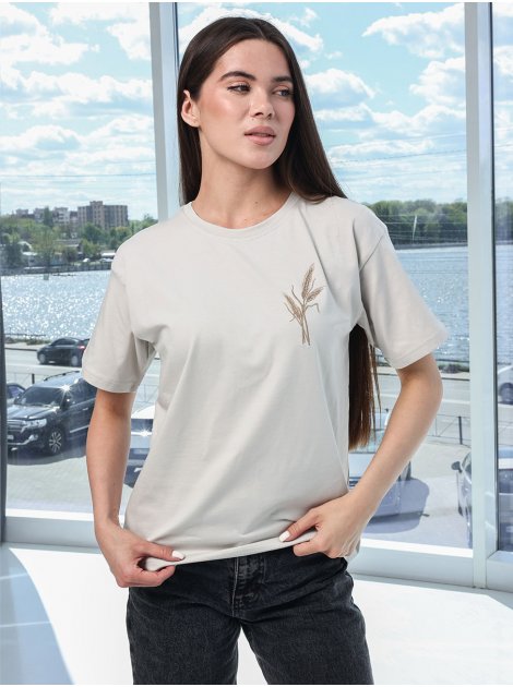 Футболка с вышивкой пшеница size+ 4105