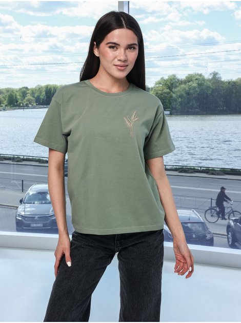 Футболка с вышивкой пшеница size+ 4105