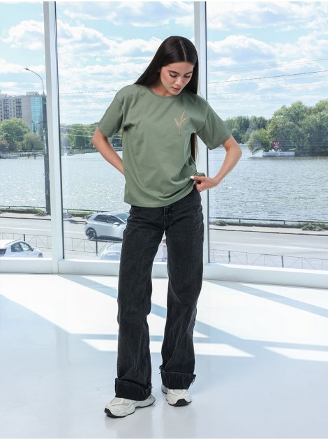 Футболка с вышивкой пшеница size+ 4105