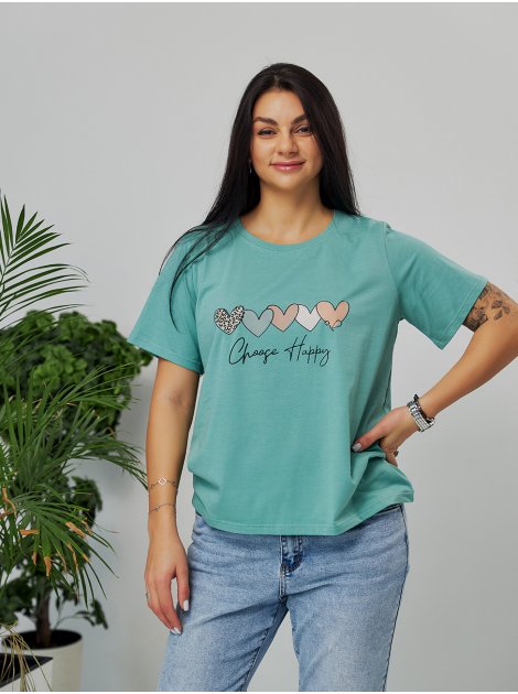Стильная футболка с сердечками size+ 3821