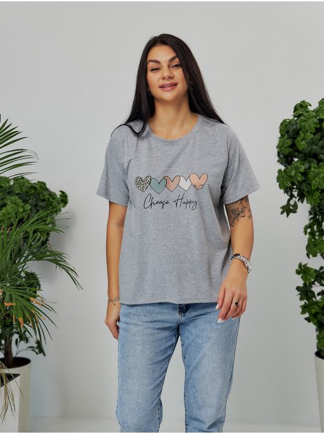 Стильная футболка с сердечками size+ 3821