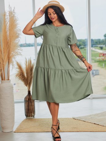 Красивое платье из льна-жатки size+ 3927